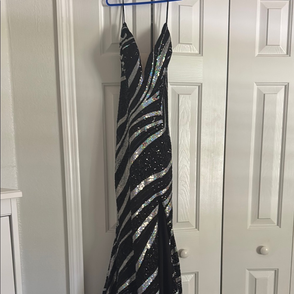 Black and Silver Sequin Prom Dress